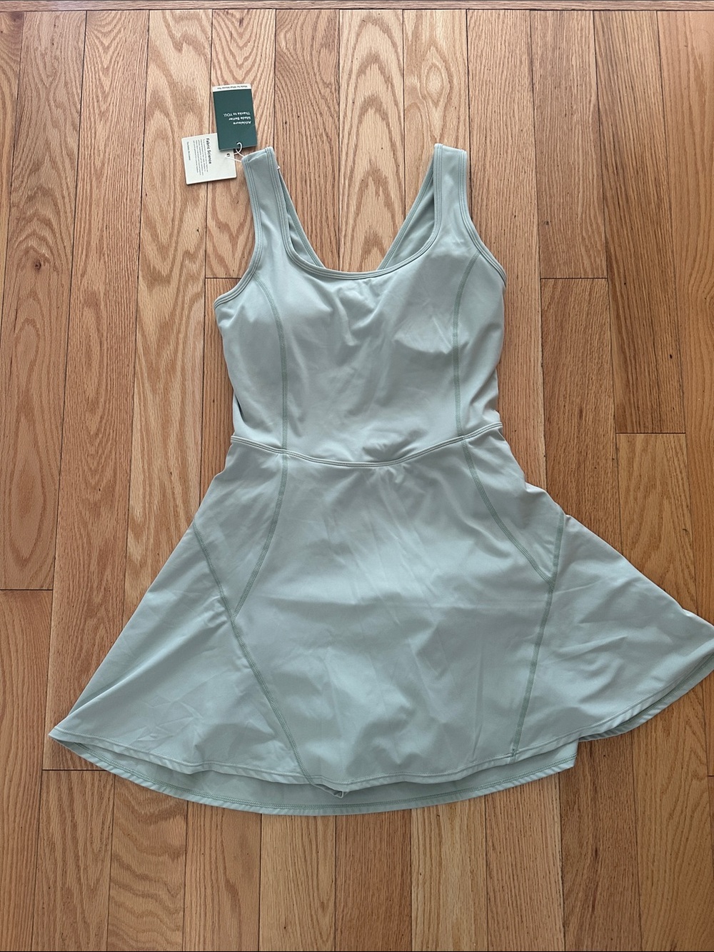Halara Softly Zero Airy U Neck 2-in-1 pocket mini dress Med light bean green